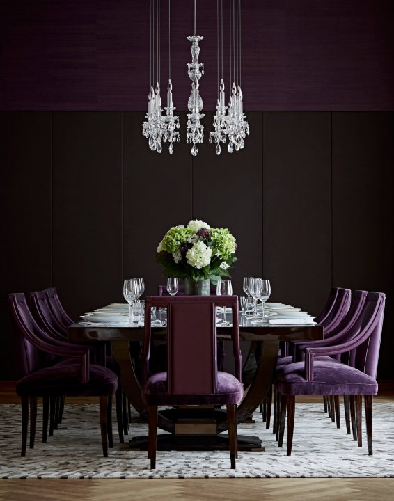 Balance Chandelier and Purple Chairs